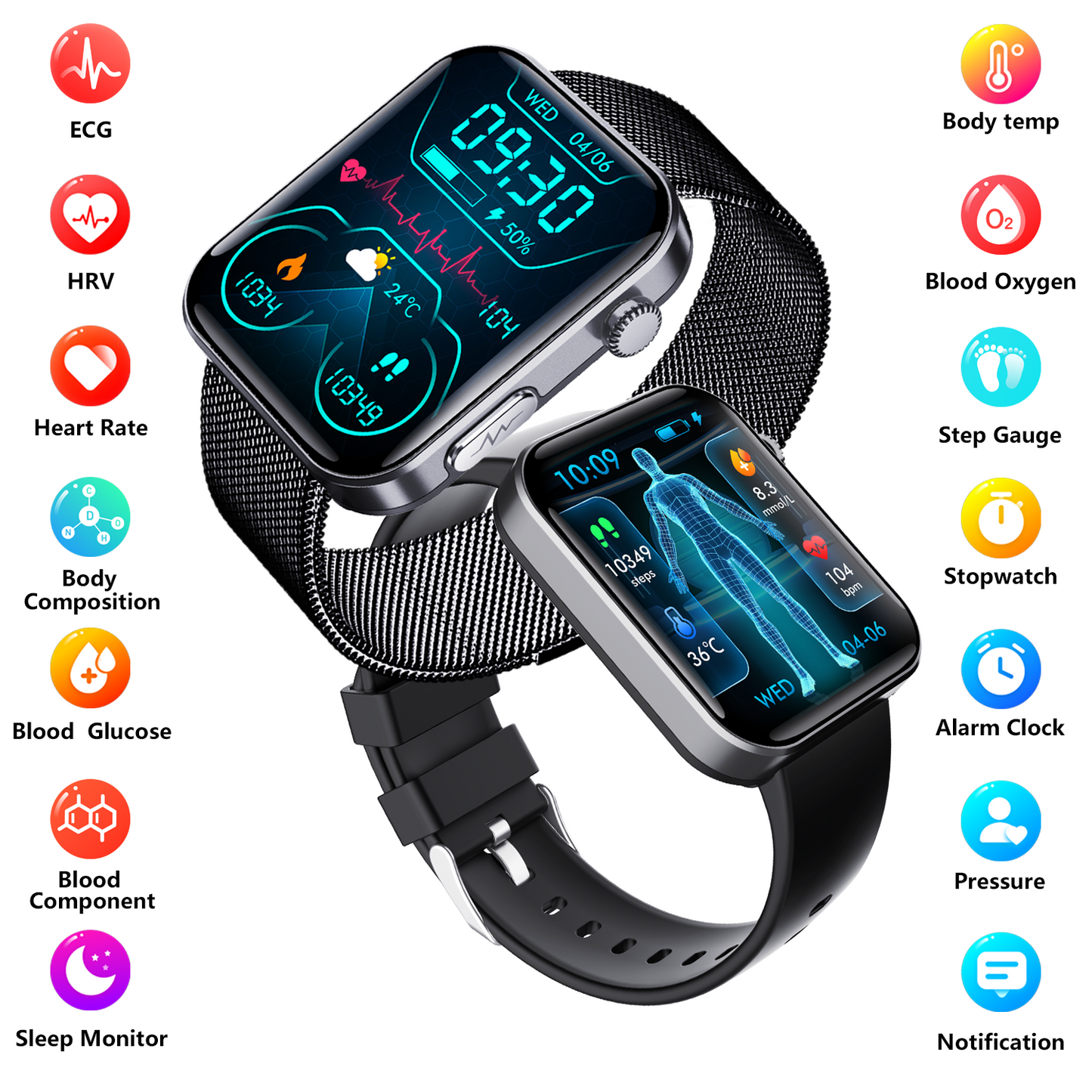 ECG smart watch with blood pressure monitor body temperature blood glucose heart rate blood oxygen by Wautton Outdoor Gear