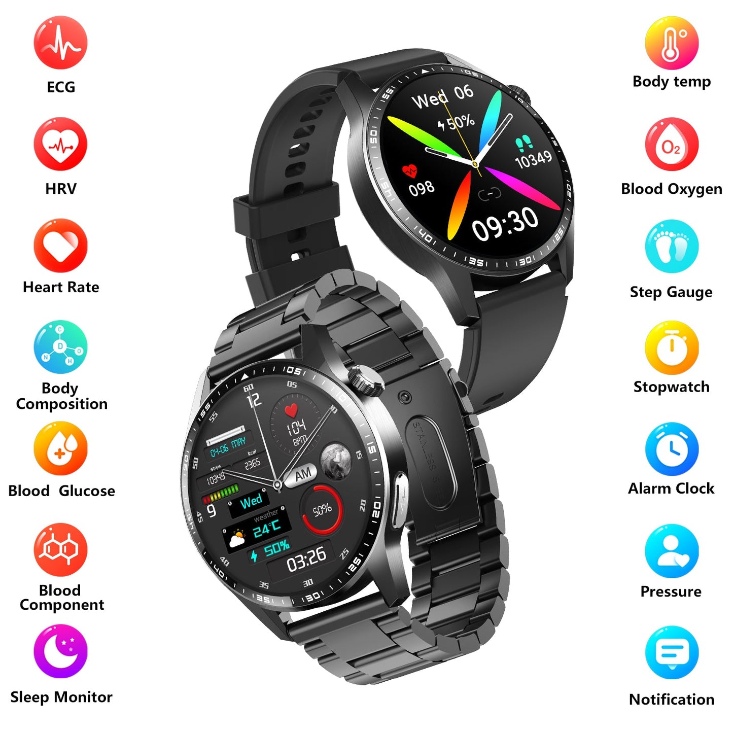 Healthy Blood Oxygen Smart Watch Men ECG+PPG Precise Body Temperature Heart Rate Monitor Smartwatch HRV Blood Pressure Watches by WAUTTON