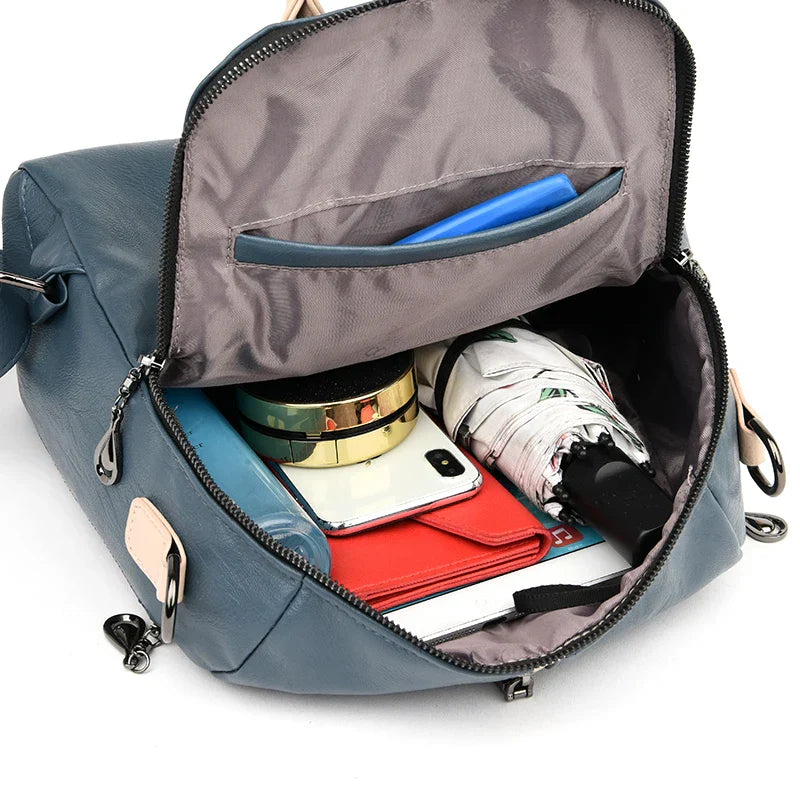 Women’s Soft PU Leather Fashion Backpack Blue-4