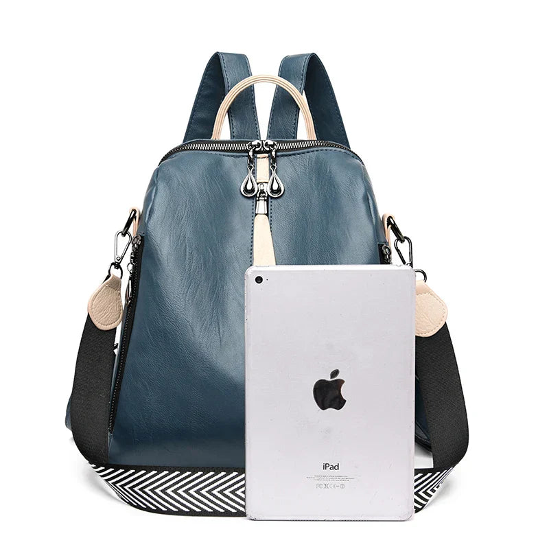 Women’s Soft PU Leather Fashion Backpack Blue-2