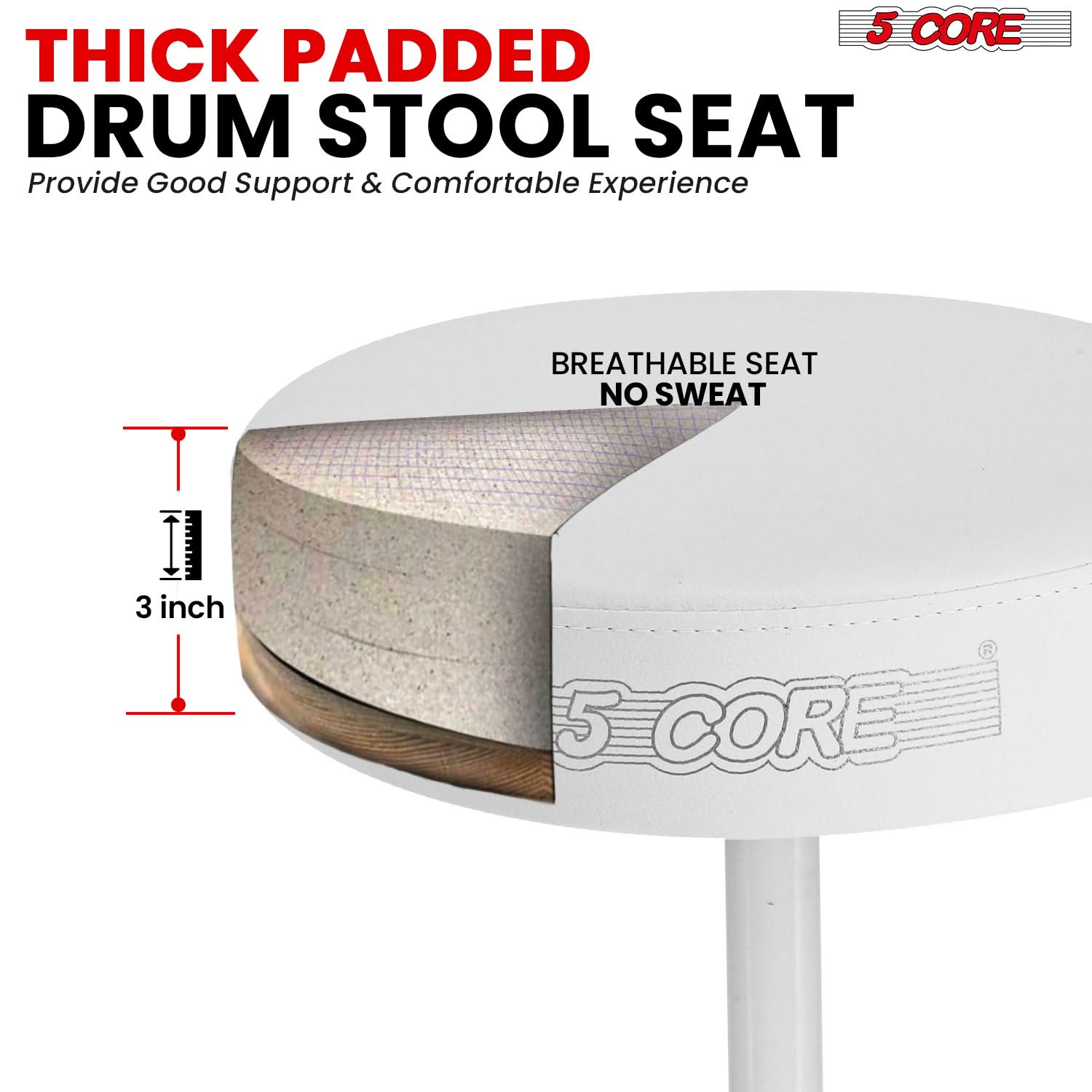 5 Core Drum Throne 3" Thick Padded Comfortable Guitar Stool Drummer Chair Adjustable Musician Seat by 5 Core
