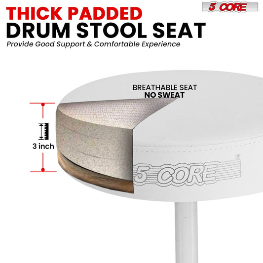 5 Core Drum Throne 3" Thick Padded Comfortable Guitar Stool Drummer Chair Adjustable Musician Seat by 5 Core