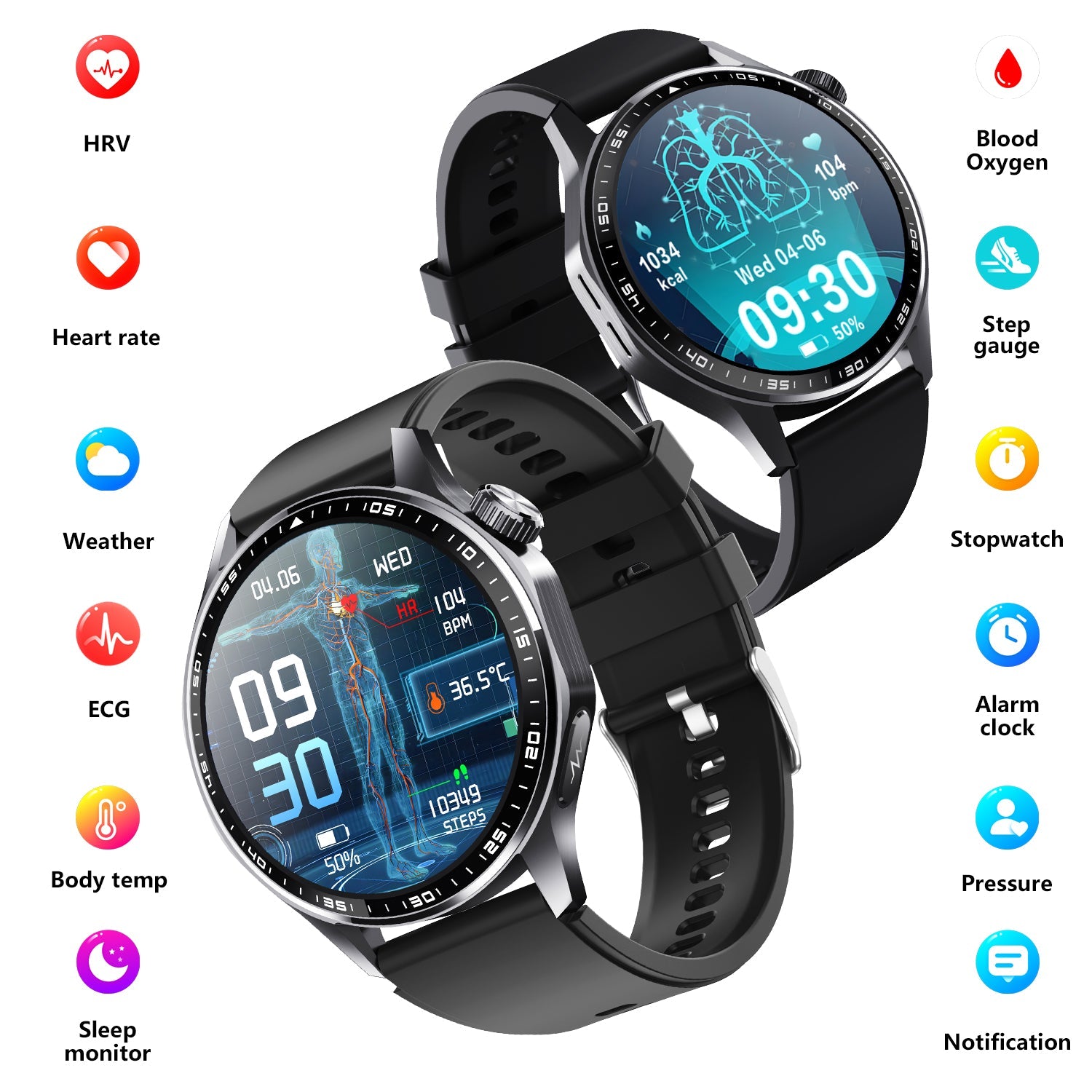 Advanced Health and Fitness Smartwatch with Tools to Manage Stress and Sleep, ECG App, SpO2, 24/7 Heart Rate by WAUTTON