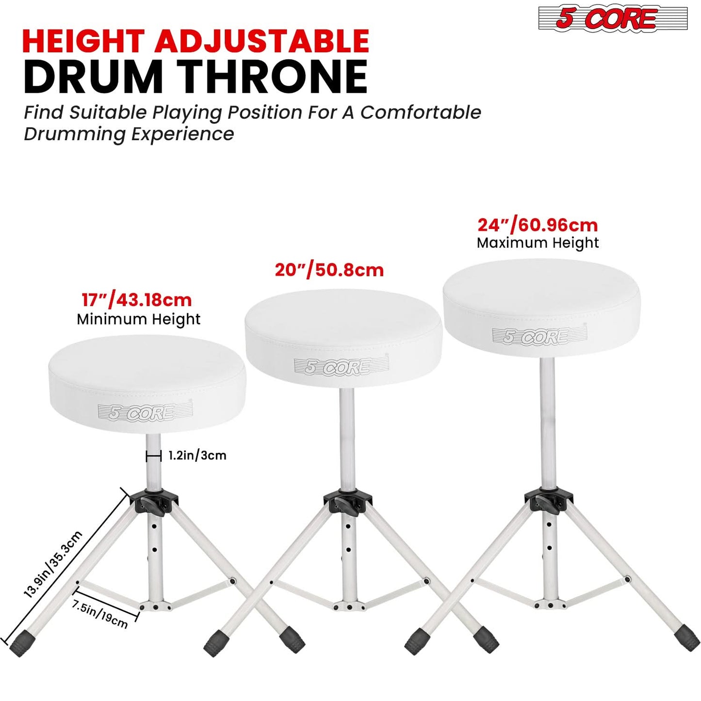 5 Core Drum Throne 3" Thick Padded Comfortable Guitar Stool Drummer Chair Adjustable Musician Seat by 5 Core
