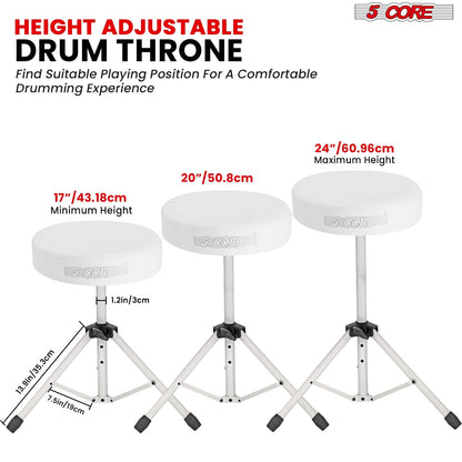 5 Core Drum Throne 3" Thick Padded Comfortable Guitar Stool Drummer Chair Adjustable Musician Seat by 5 Core