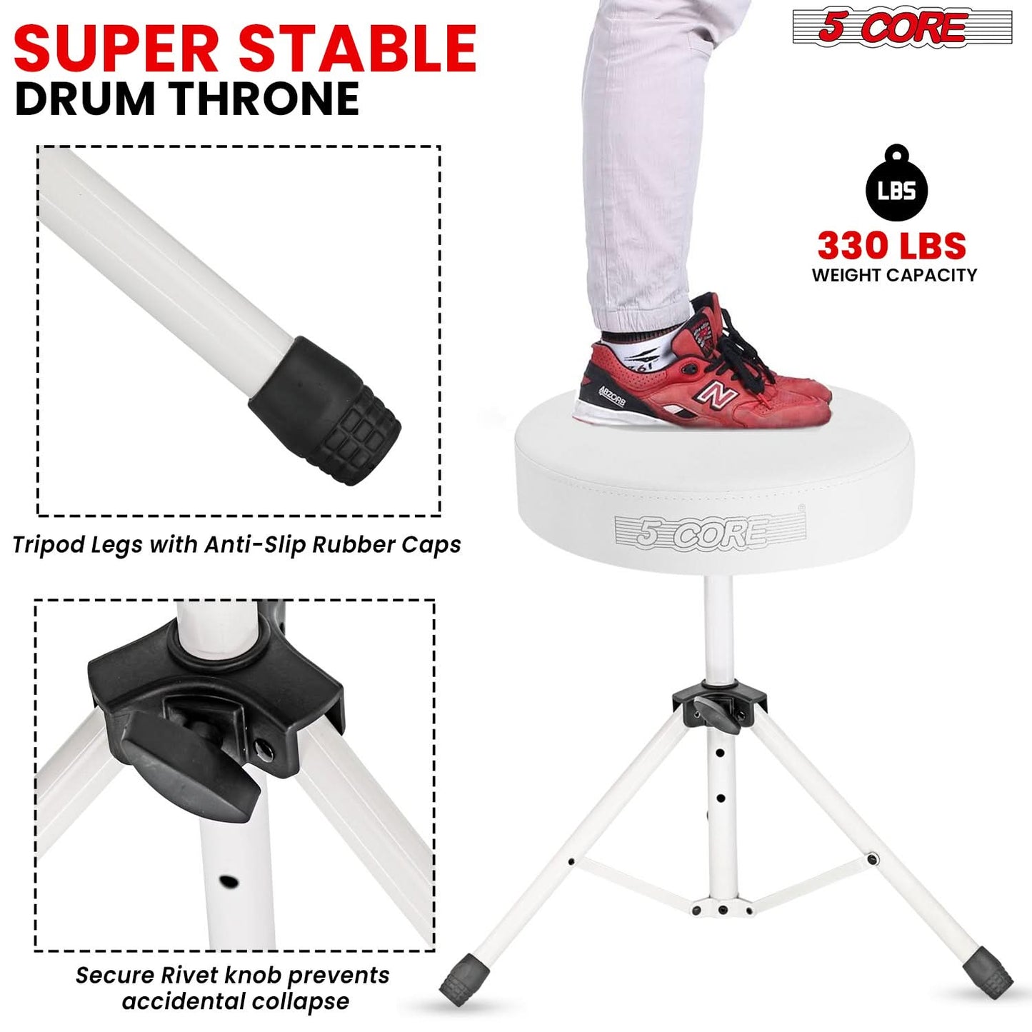 5 Core Drum Throne 3" Thick Padded Comfortable Guitar Stool Drummer Chair Adjustable Musician Seat by 5 Core