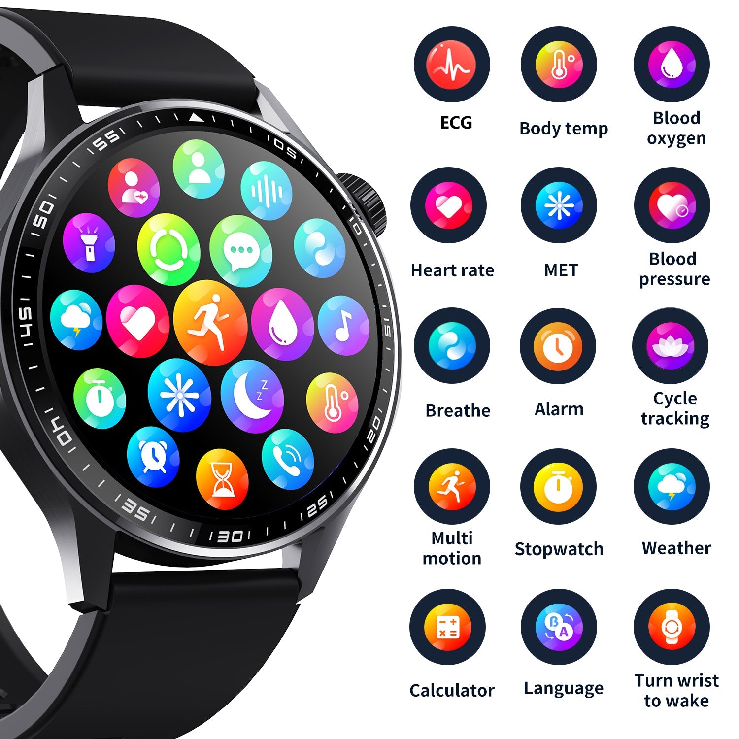 Advanced Health and Fitness Smartwatch with Tools to Manage Stress and Sleep, ECG App, SpO2, 24/7 Heart Rate by WAUTTON