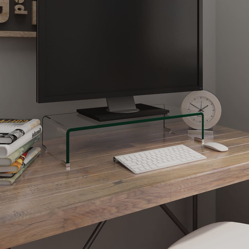 vidaXL TV Stand Monitor Riser Clear Glass Laptop Desk Shelf Desktop Stand by VidaXL