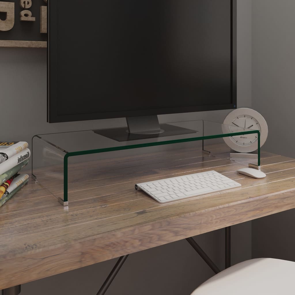 vidaXL TV Stand Monitor Riser Clear Glass Laptop Desk Shelf Desktop Stand by VidaXL