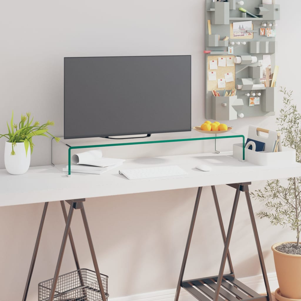 vidaXL TV Stand Monitor Riser Clear Glass Laptop Desk Shelf Desktop Stand by VidaXL