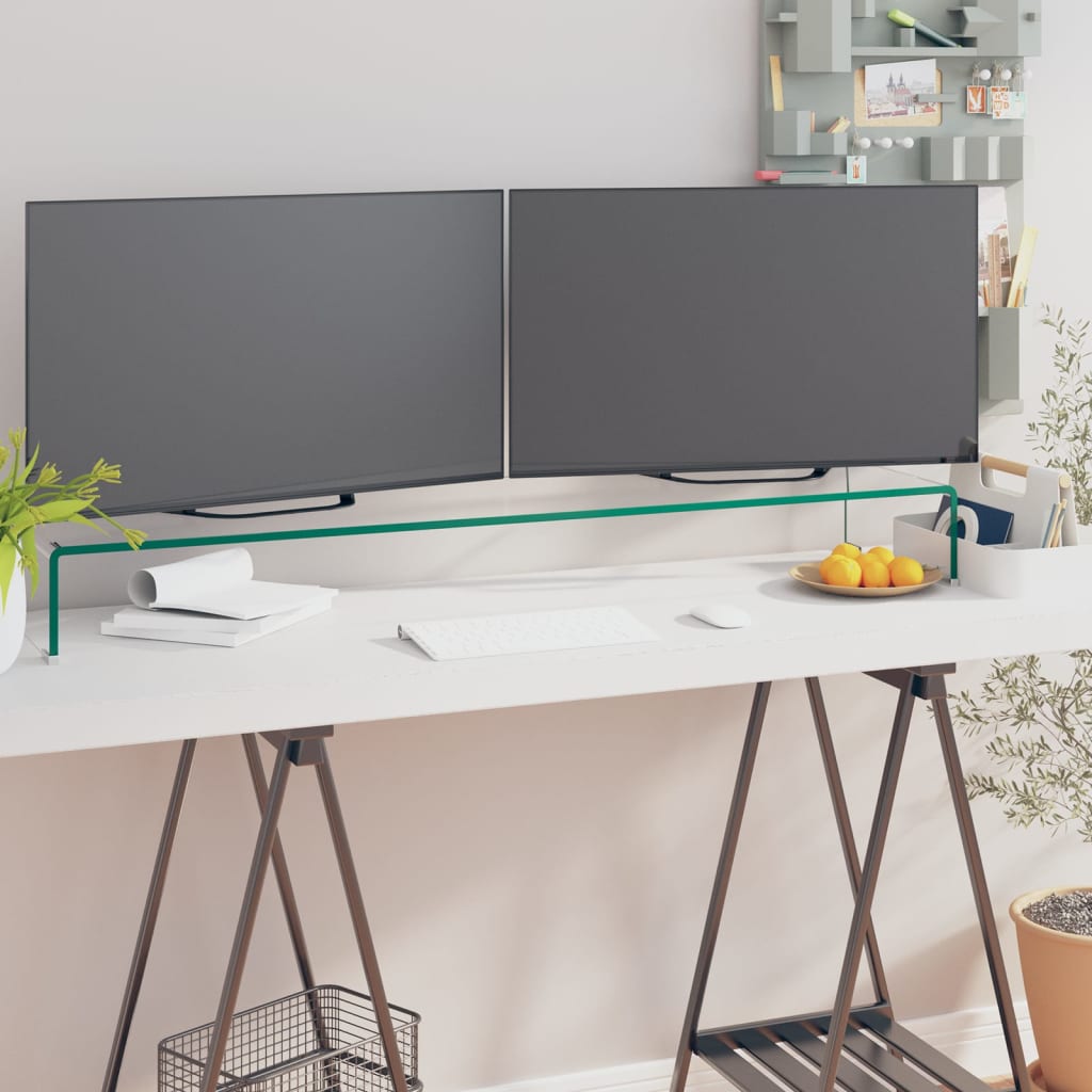 vidaXL TV Stand Monitor Riser Clear Glass Laptop Desk Shelf Desktop Stand by VidaXL