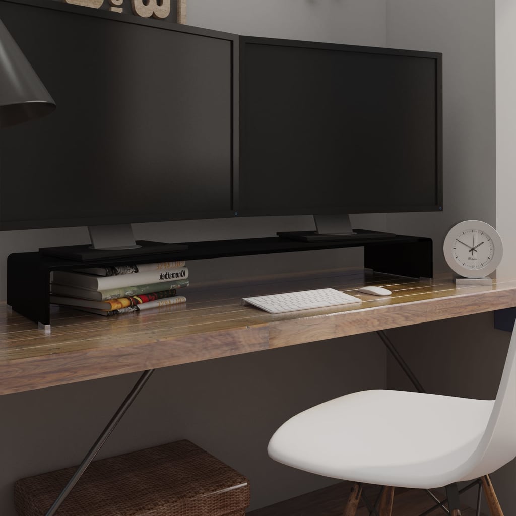 vidaXL TV Stand Monitor Riser Clear Glass Laptop Desk Shelf Desktop Stand by VidaXL