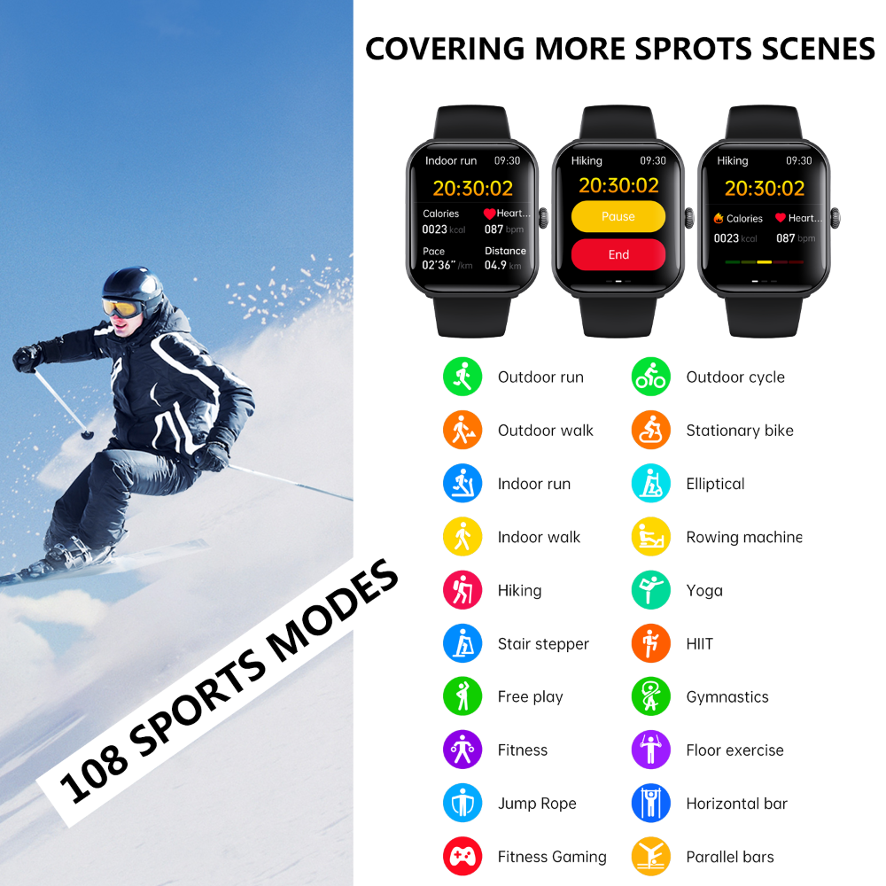 Blood Sugar Glucose Monitor Smart Watch for Diabetics SOS Emergency Alarm Call by Wautton Outdoor Gear