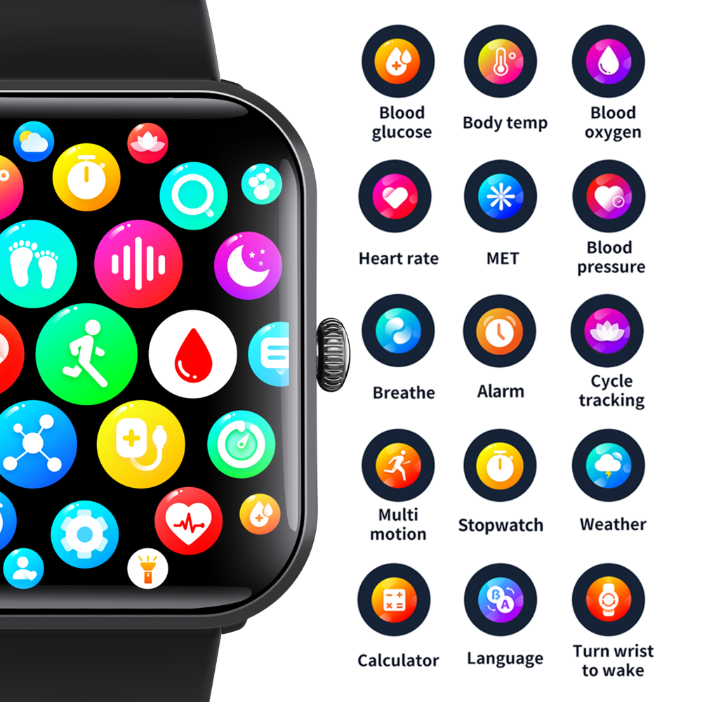 Blood Sugar Glucose Monitor Smart Watch for Diabetics SOS Emergency Alarm Call by Wautton Outdoor Gear