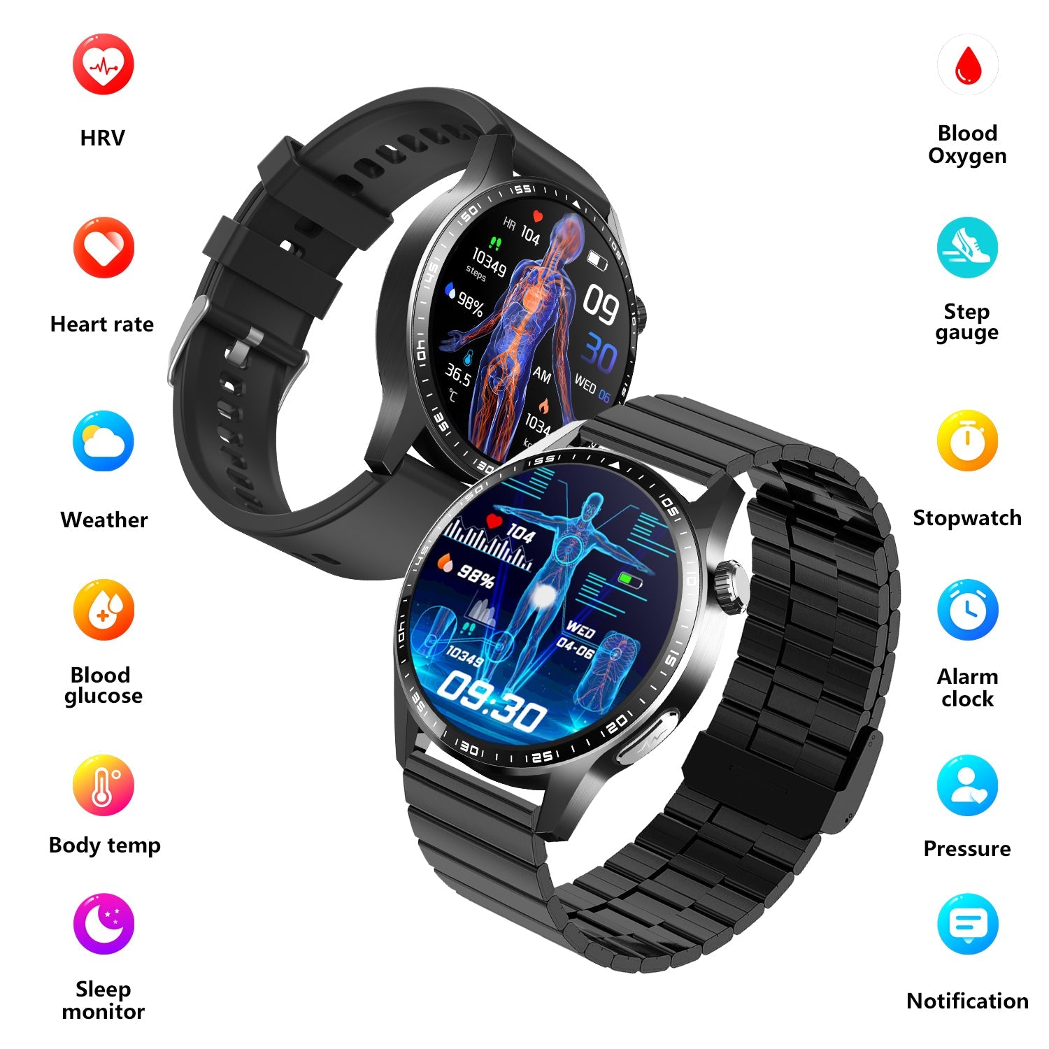 Healthy Blood Oxygen Smart Watch Men ECG+PPG Precise Body Temperature Heart Rate Monitor Smartwatch HRV Blood Pressure Watches by WAUTTON