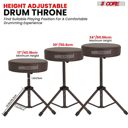 5 Core Drum Throne 3" Thick Padded Comfortable Guitar Stool Drummer Chair Adjustable Musician Seat by 5 Core