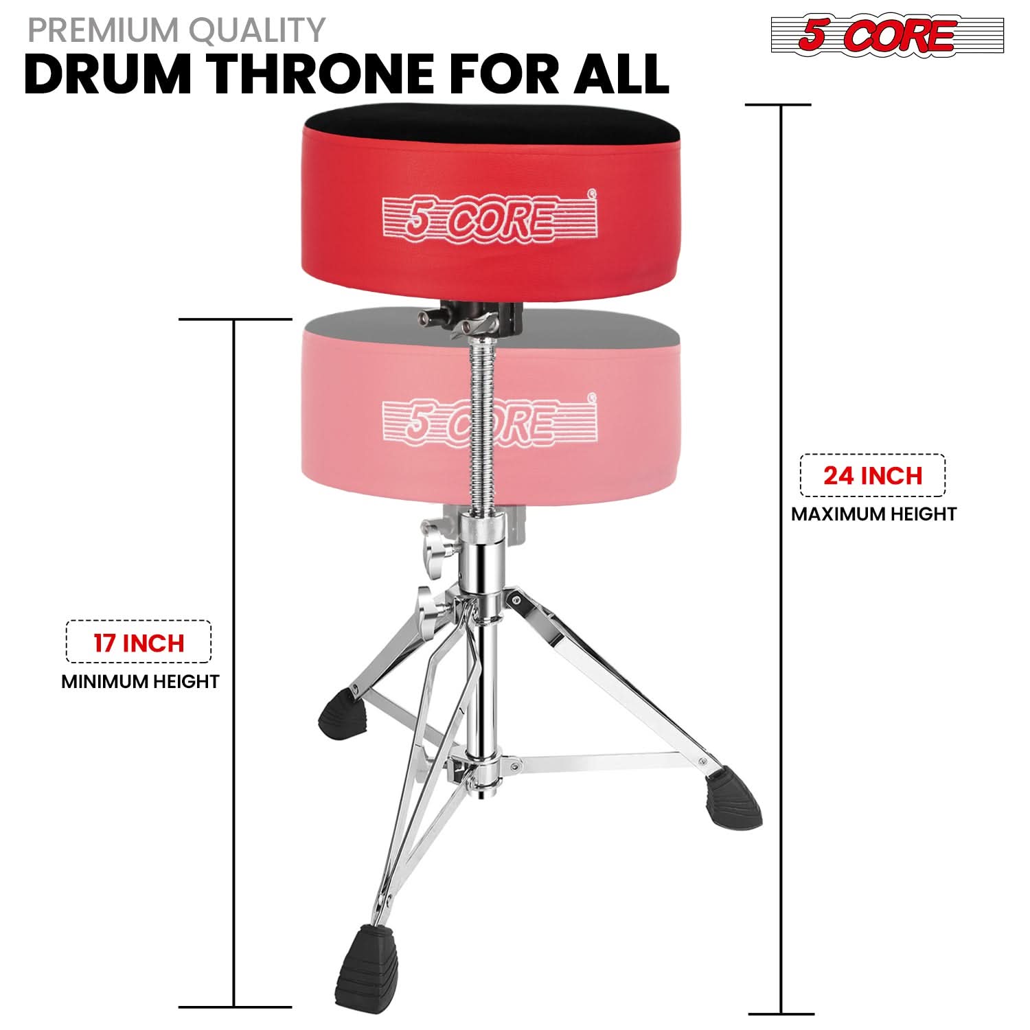 5 Core Drum Throne 5" Padded Guitar Stool Adjustable Heavy Duty Music Chair Seat w Luxury Velvet Top by 5 Core