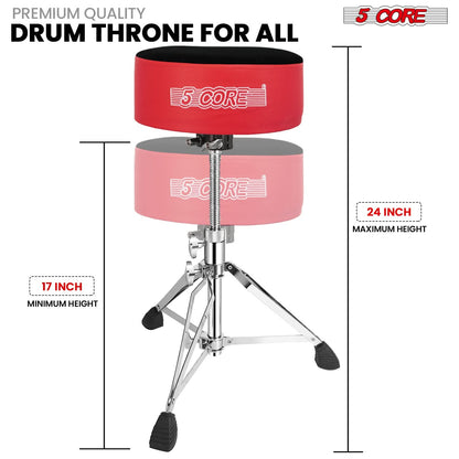 5 Core Drum Throne 5" Padded Guitar Stool Adjustable Heavy Duty Music Chair Seat w Luxury Velvet Top by 5 Core