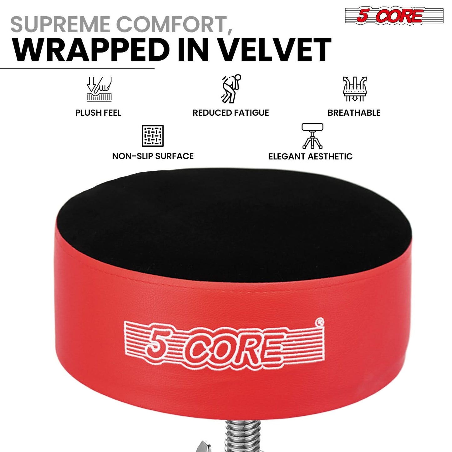 5 Core Drum Throne 5" Padded Guitar Stool Adjustable Heavy Duty Music Chair Seat w Luxury Velvet Top by 5 Core