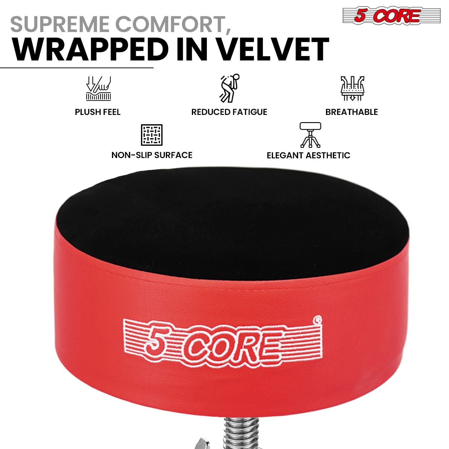 5 Core Drum Throne 5" Padded Guitar Stool Adjustable Heavy Duty Music Chair Seat w Luxury Velvet Top by 5 Core