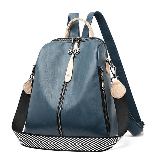 Women’s Soft PU Leather Fashion Backpack Blue-0