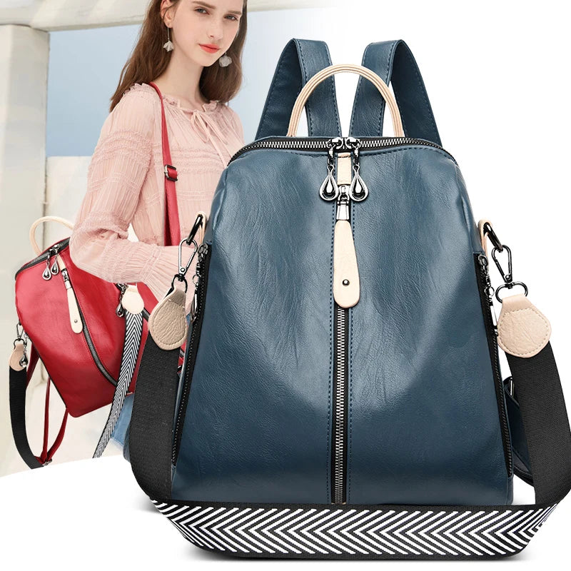 Women’s Soft PU Leather Fashion Backpack Blue-1