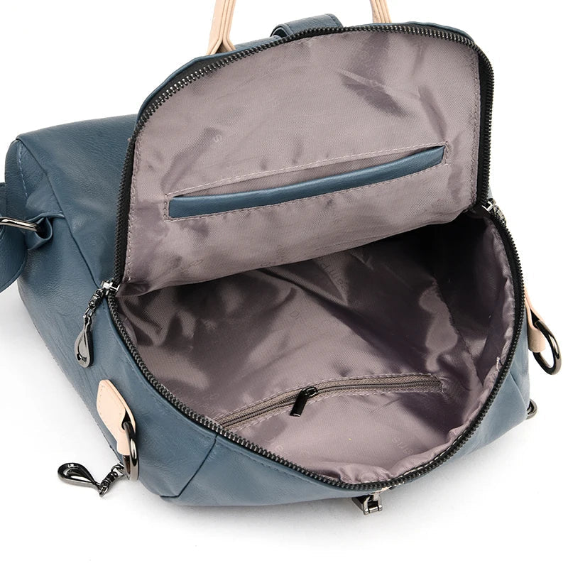 Women’s Soft PU Leather Fashion Backpack Blue-3