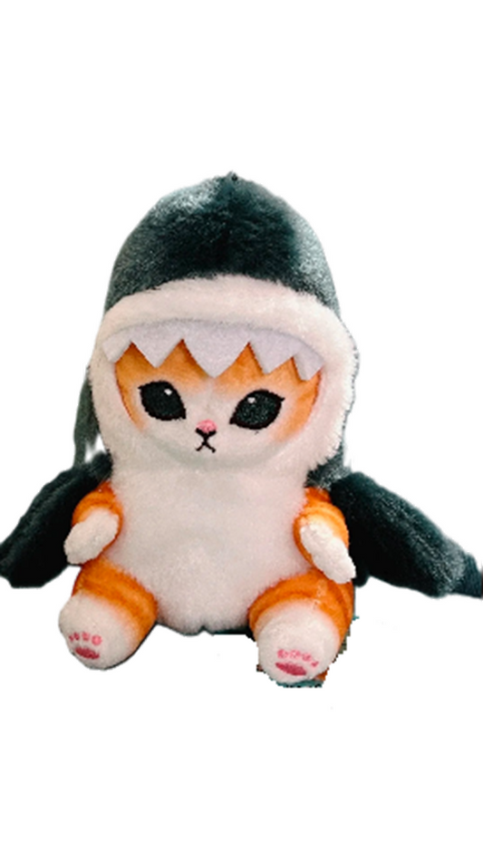 Kawaii Tempura Fried Shrimp Shark Cat Plush Doll Keychain - Blue 13cm-0
