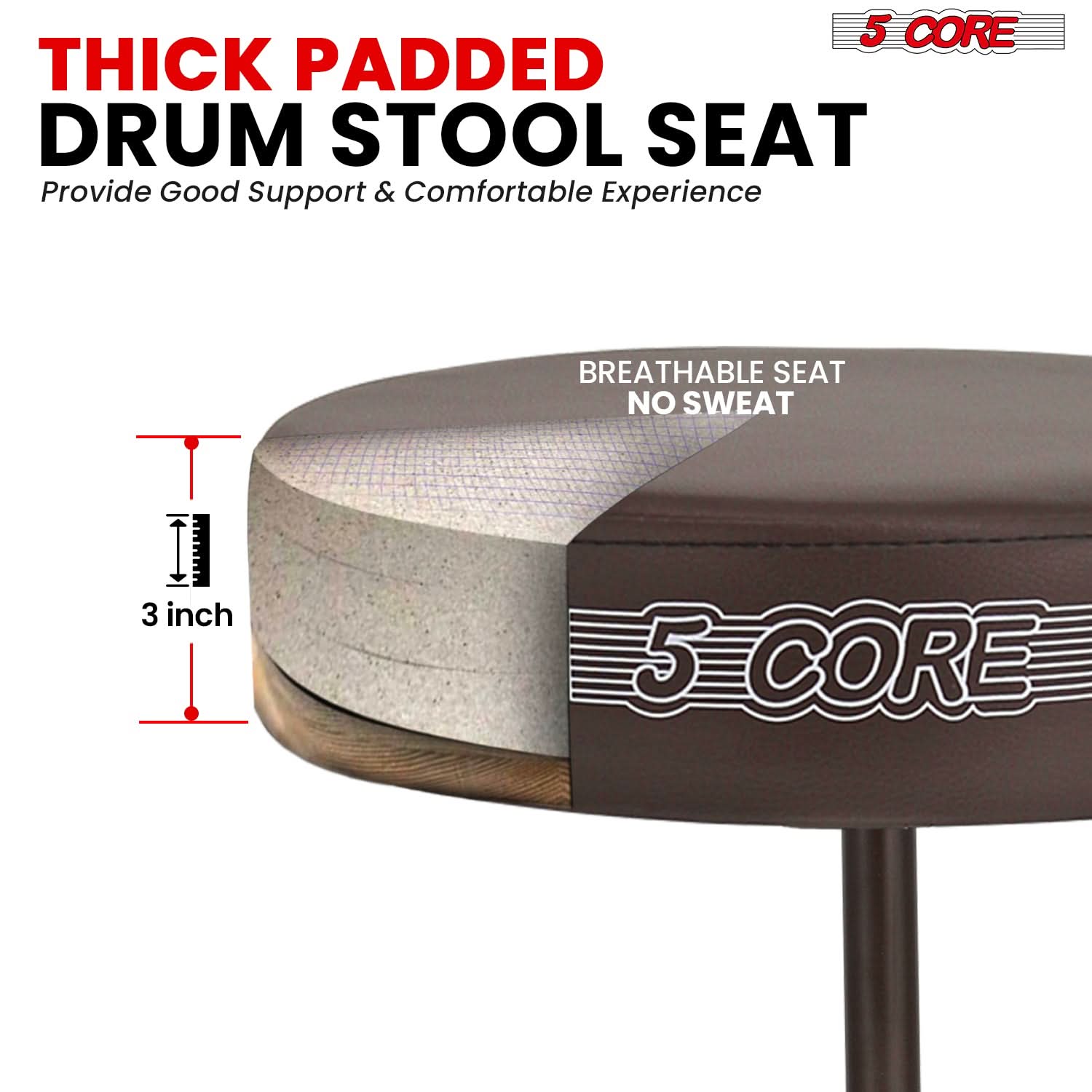 5 Core Drum Throne 3" Thick Padded Comfortable Guitar Stool Drummer Chair Adjustable Musician Seat by 5 Core