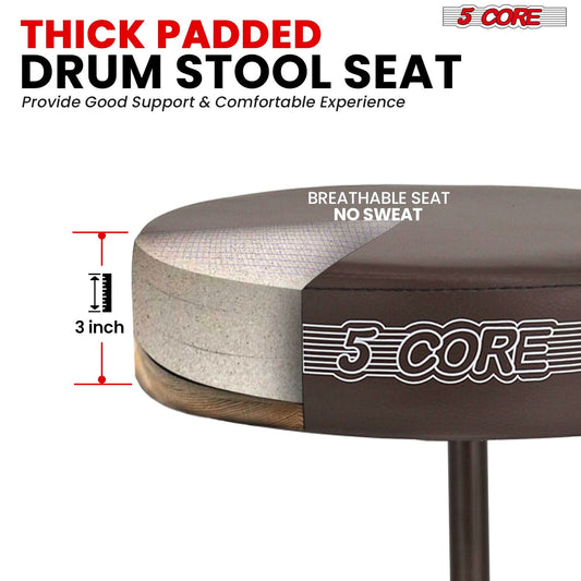 5 Core Drum Throne 3" Thick Padded Comfortable Guitar Stool Drummer Chair Adjustable Musician Seat by 5 Core